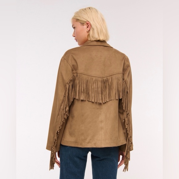 Abercrombie Vegan Suede Fringe Jacket Western Boho Size Small NWT - Picture 3 of 5